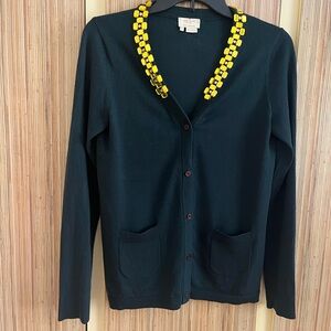Kate Spade Dark Green Cardigan with Yellow Embellishments